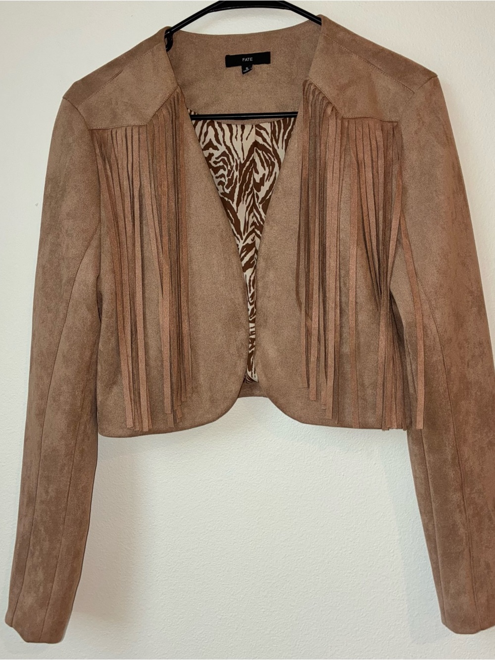 FATE Faux Suede Fringe Western Jacket Tan S NWOT